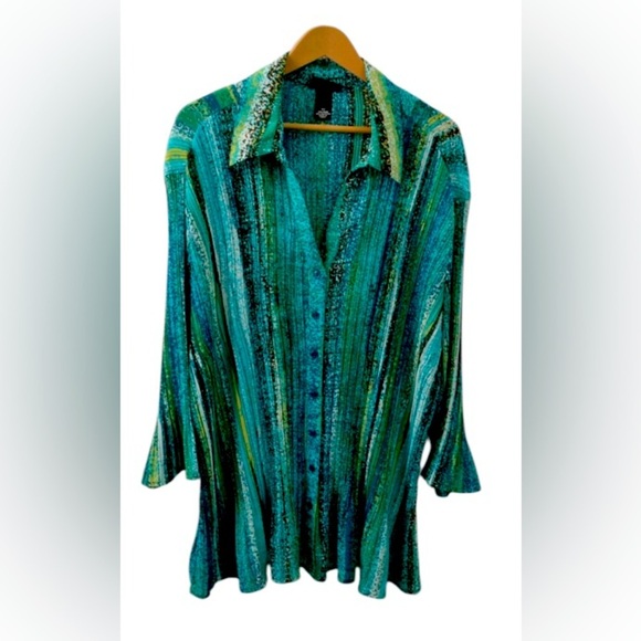 Maggie Barnes Teal and Yellow Striped Blouse - Picture 6 of 6